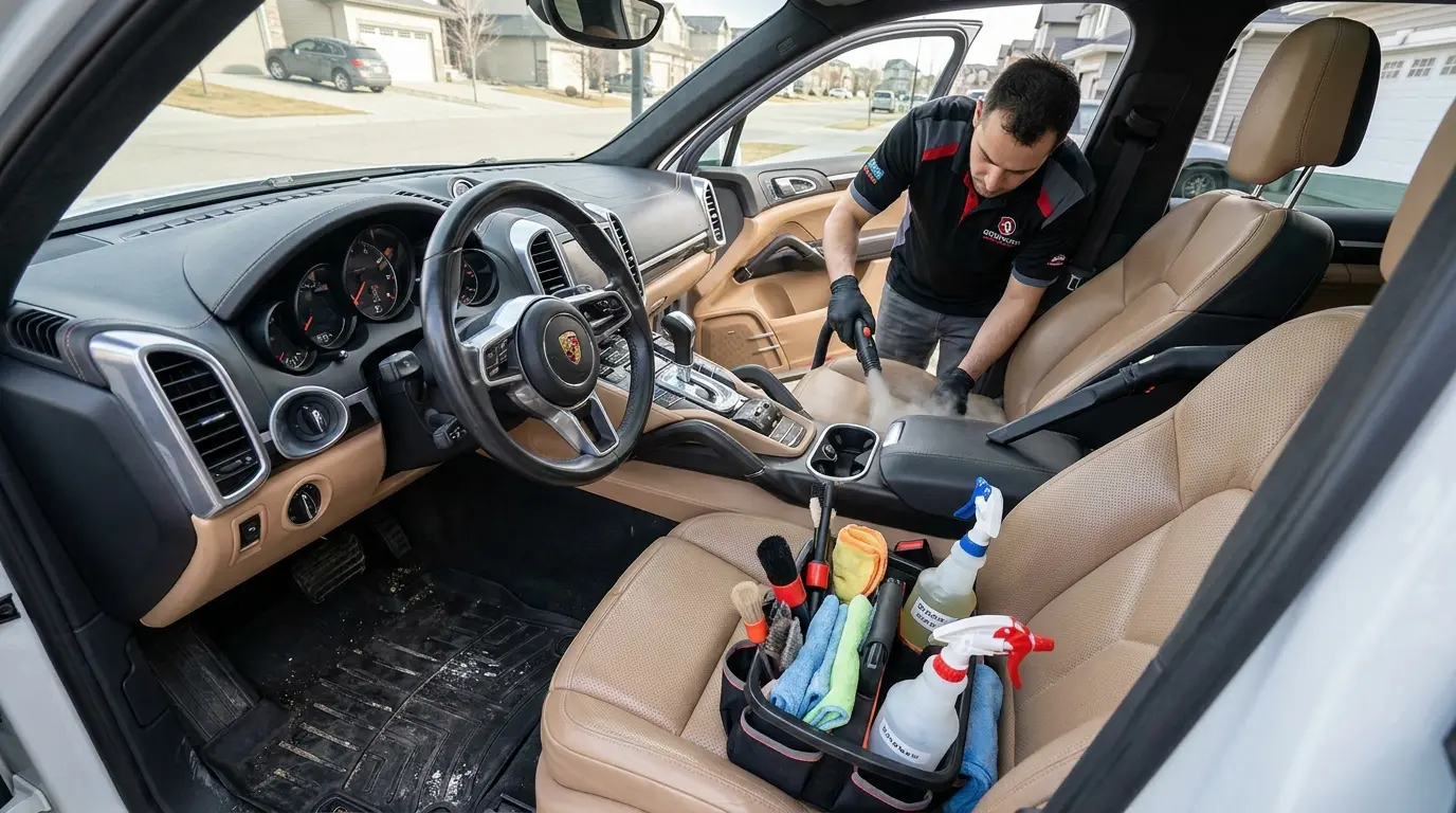 Interior detailing Calgary — deep cleaning of seats, carpets, mats, and console