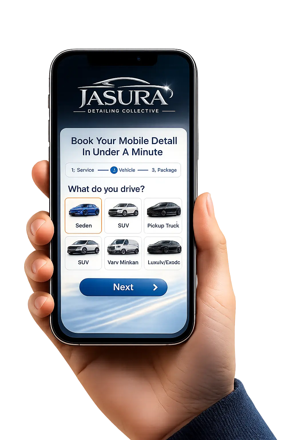 Jasura Detailing Collective mobile booking experience on phone